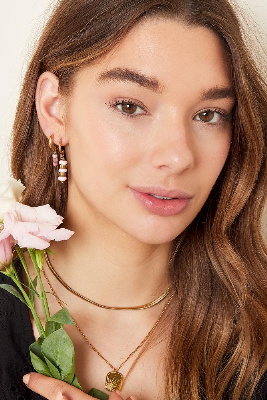 Pendientes colgantes - colección #summergirls Rosa&amp; Color dorado Acero inoxidable Imagen2